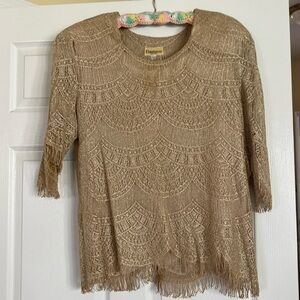 Size Large knit skirt and top set in flapper style.  Gold and beige